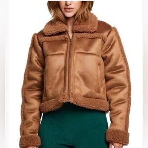 Chaser Cropped Brown Teddy Jacket
